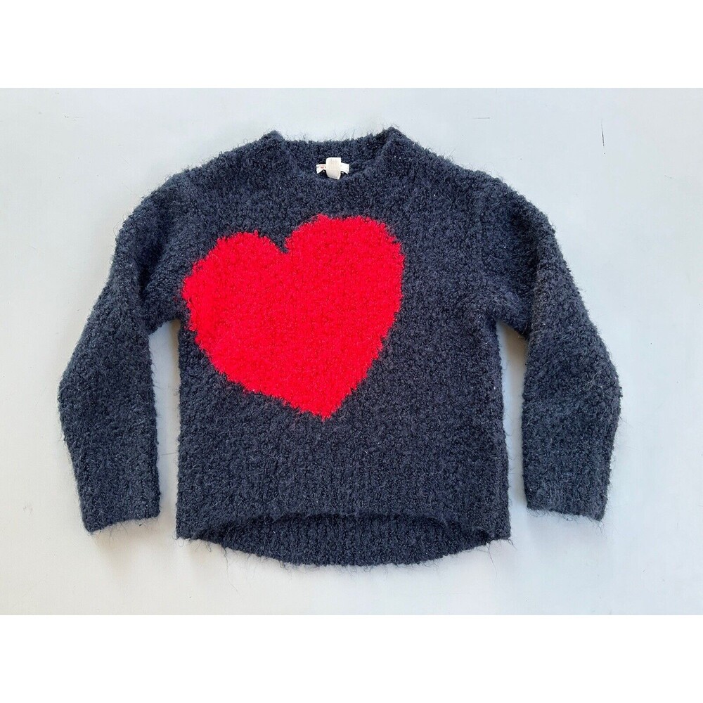 J. Crew Crewcuts Girls Textured Heart Sweater Navy Blue Red - Small (6/7)